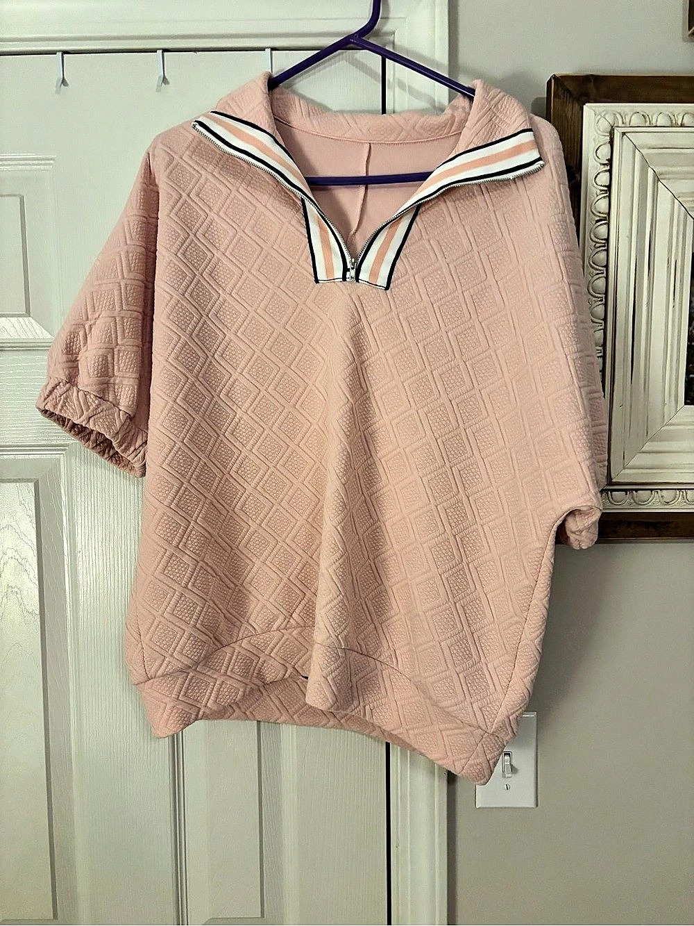 Textured Half-Zip Tunic in Pink Like New